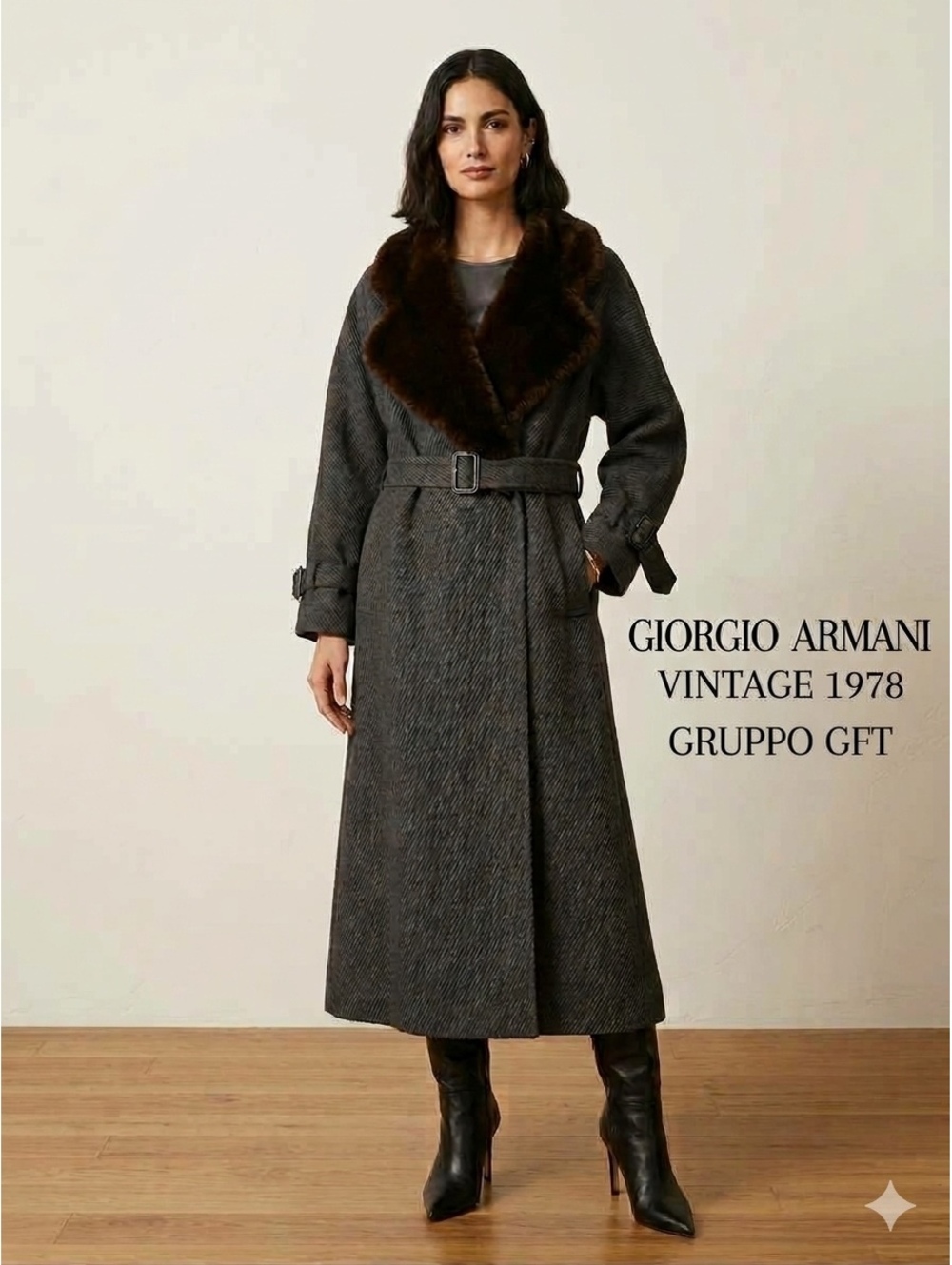 Giorgio Armani Mainline White Label 1978 Gruppo GFT Women’s Wool Overcoat Collar